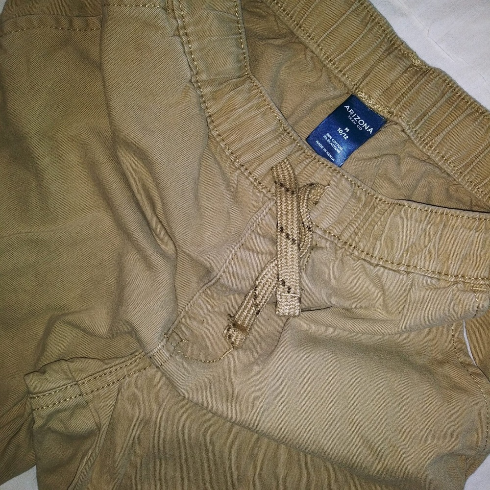 Arizona Jeans Co Khaki Jogger Pants Kids Size 10 12 Elastic Waist Drawstring